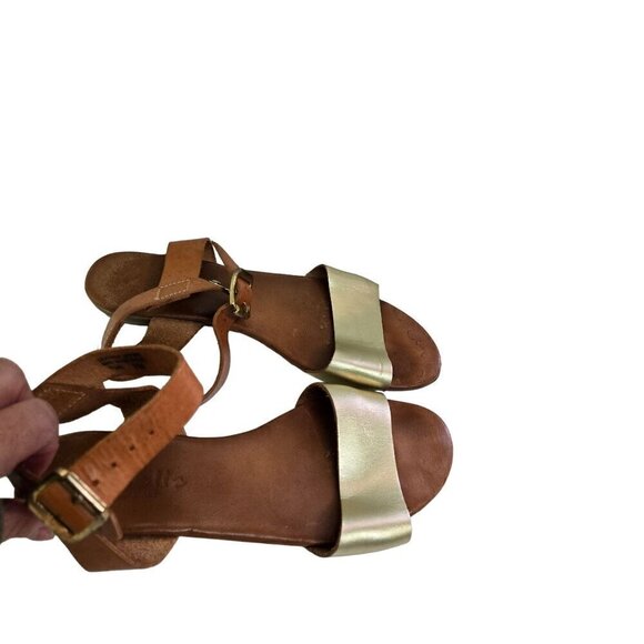 Mariella Made In Italy Brown Gold Ankle Strap Sandals Size 7M - Picture 1 of 7